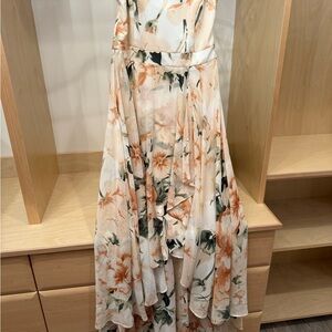 Le Chateau Floral High Low Dress - Cream and Orange